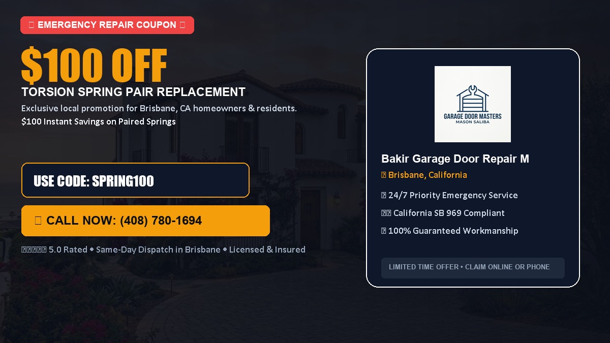 $100 OFF Heavy-Duty Torsion Spring Pair Replacement in Brisbane, CA
