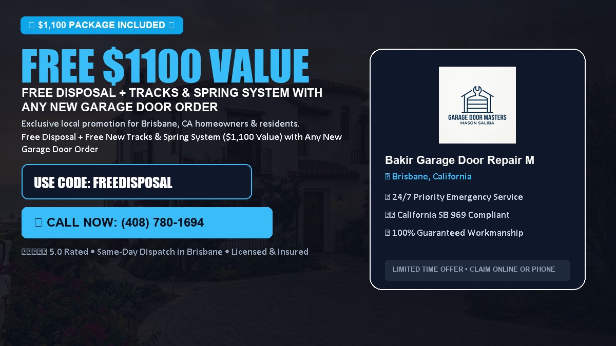 Free Disposal + Free New Tracks & Spring System with Any New Garage Door Order ($1100 Value) in Brisbane, CA